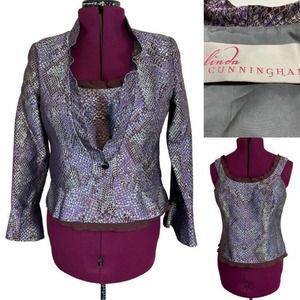 BEAUTIFUL! Linda Cunningham 2PCE (12) Jacket & Top Purple Brown Boutique
